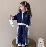 Girls' Fashion Tracksuit Set - Wide-Leg Joggers, Bow Detail & Lace Stripe | Ages 1-8