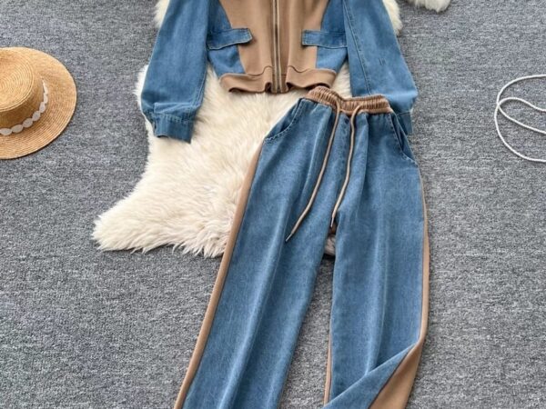 Irresistible Ladies Mixed-Media Two-Piece Set | Half-and-Half Cream Fabric & Denim Co-ord | Sizes S to XL