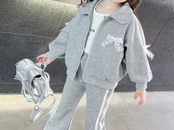 Girls' Fashion Tracksuit Set - Wide-Leg Joggers, Bow Detail & Lace Stripe | Ages 1-8