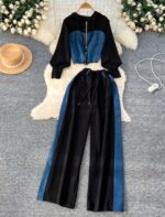 Irresistible Ladies Mixed-Media Two-Piece Set | Half-and-Half Vibrant Blue Fabric & Denim Co-ord | Sizes S to XL