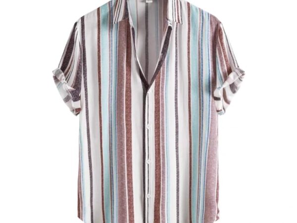 Norion Luxury Men's Bold Stripe Cuban Collar Shirt - Multi-Color Short Sleeve Resort Shirt