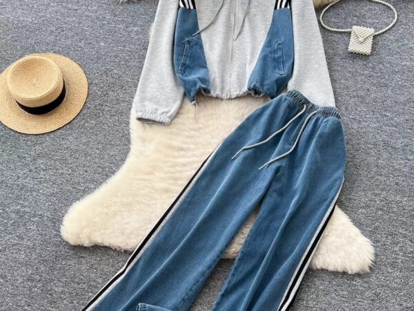 Irresistible Ladies Mixed-Media Two-Piece Set | Half-and-Half Vibrant Pink Fabric & Denim Co-ord | Sizes S to XL