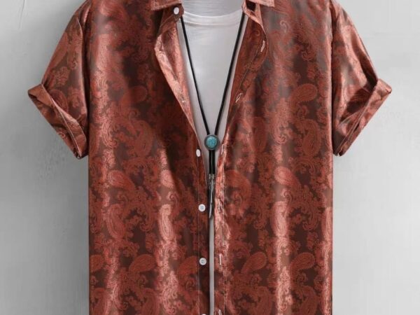 Norion Luxury Men's Paisley Jacquard Short-Sleeve Cuban Collar Shirt - Four Color