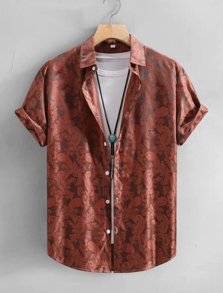 Norion Luxury Men's Paisley Jacquard Short-Sleeve Cuban Collar Shirt - Four Color