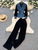 Irresistible Ladies Mixed-Media Two-Piece Set | Half-and-Half Bold Red Fabric & Denim Co-ord | Sizes S to XL