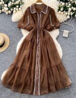 Elegant Modest Maxi Dress - Vintage Collar & Puffed Sleeves | Norion Luxury