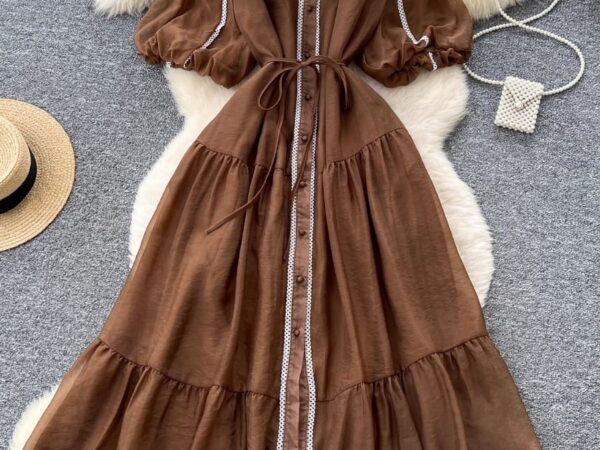 Elegant Modest Maxi Dress - Vintage Collar & Puffed Sleeves | Norion Luxury