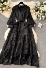 Luxury Modest Maxi Dress: Vintage Lace, Tulle & Feather Texture | Norion Luxury