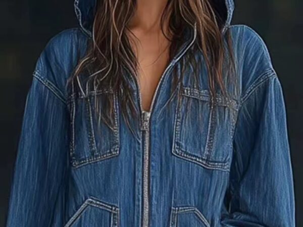 Blue denim hooded jumpsuit